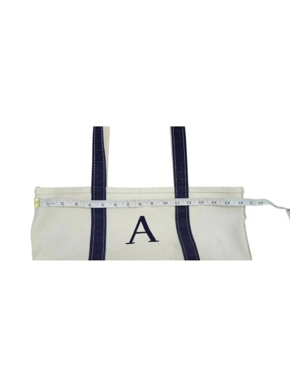 L.L.Bean Boat and Tote Canvas Bag Navy Natural Monogram A Made in USA